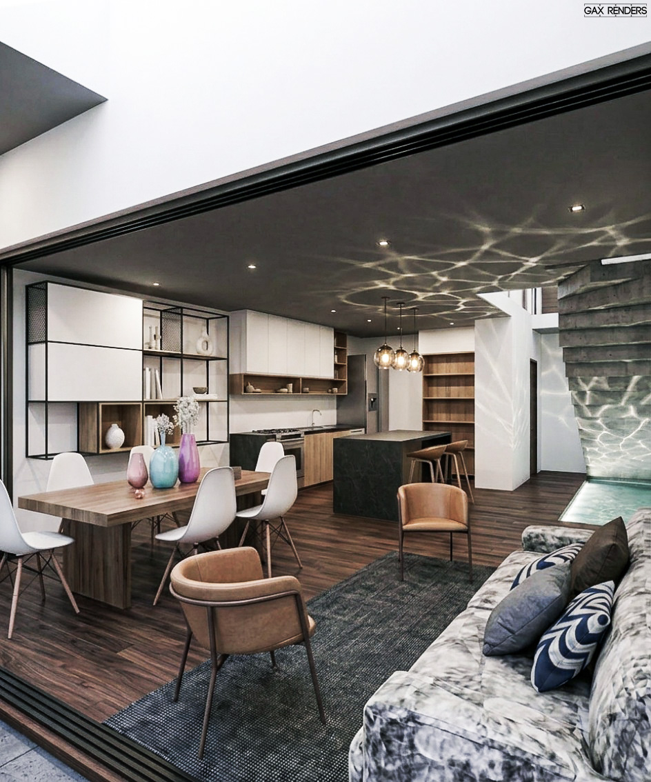 Sala, comedor y cocina