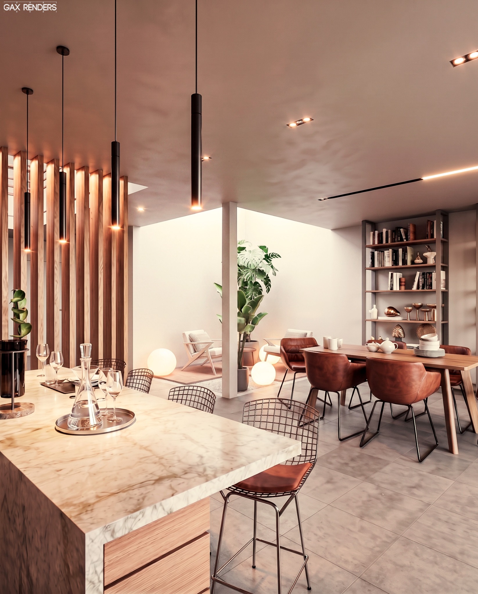 Cocina, comedor y patio interior